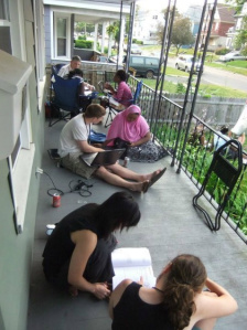 The front porch at HopePrint, where resettled refugees learn English and participate in a variety of other programs.