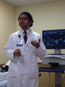 Srinivas Vourganti, MD explains the UroNav technology at a news conference Monday.