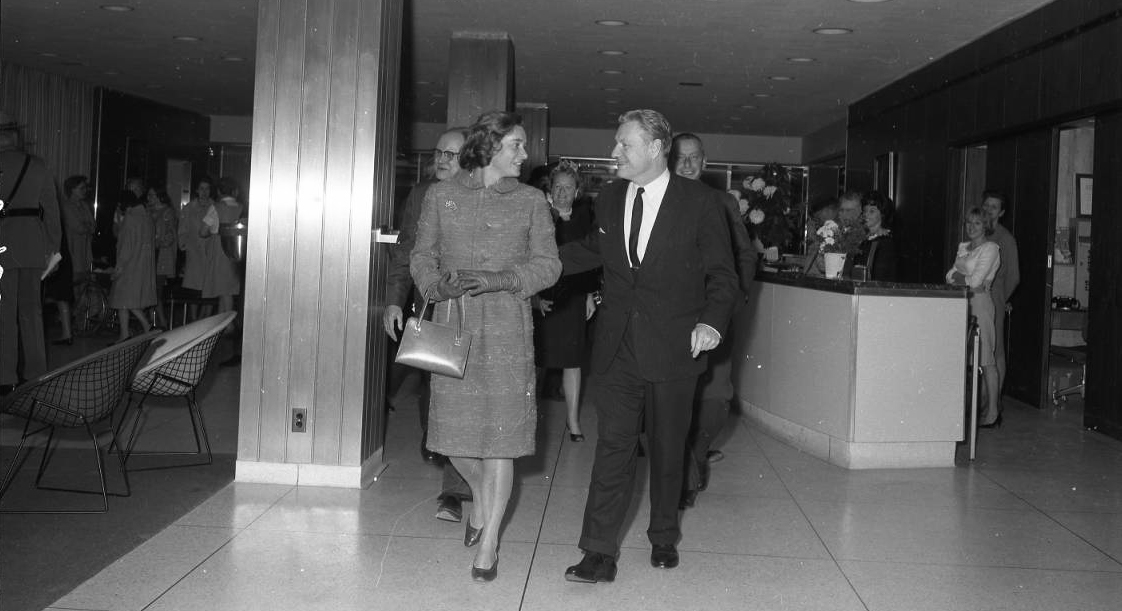 Gov. Nelson Rockefeller and his wife, Happy, tour the new Upstate hospital in 1964. Behind them is are Drs. Carlyle and Cookie Jacobsen.