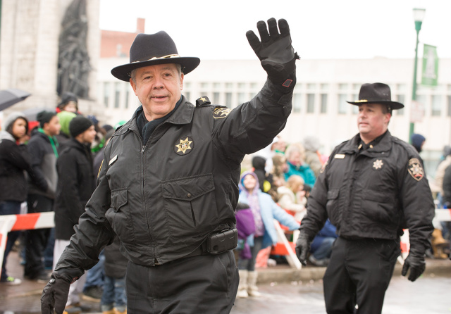 Onondaga County Undersheriff Warren Darby marched in the St. Patrick's Day Parade in downtown Syracuse.