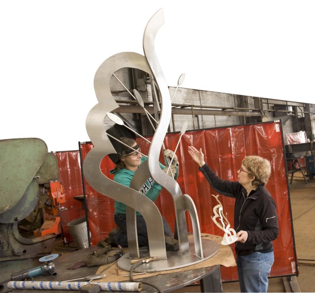 The sculpture in front of the cancer center was welded at a foundry in Buffalo.