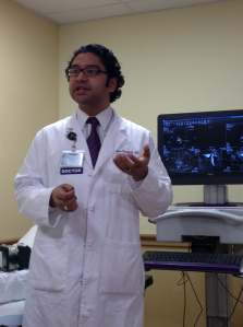 Srinivas Vourganti presents the UroNav to Central New York media.