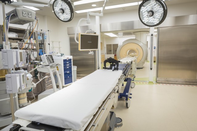 The room where the surgery takes place has a large door that opens into the suite for magnetic resonance imaging.