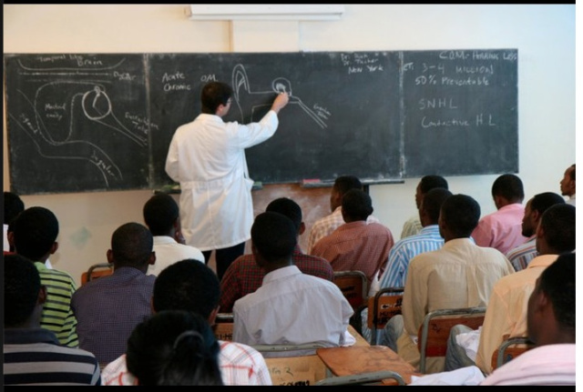 Teaching students about ear anatomy and disease at Hawassa University during a trip in 2011.