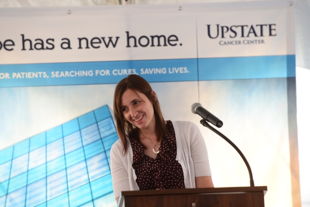 Heather Gangemi, 32, of North Syracuse survived Hodgkin‘s lymphoma, which was diagnosed when she was 14. She spoke at the ribbon cutting for the new Upstate Cancer Center in July.
