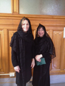 Paula Trief, PhD (left), and Ruth Weinstock, MD, PhD, in costume for the movie Irrefutable Proof.