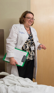 Brain injury medicine specialist Bernadette Dunn, MD, sees many of her patients in the neurological intensive care unit at Upstate University Hospital, a key feature of what is Central New York's first and only comprehensive stroke center. The neurological ICU offers three levels of care for stroke patients, staffed by nurses with specialized training and credentials.