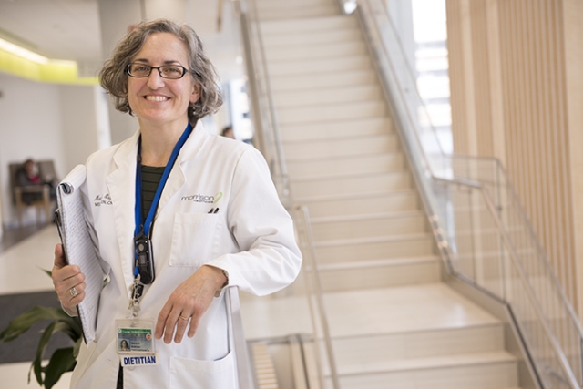 Maria Erdman, a registered dietitian nutritionist at the Upstate Cancer Center, work with cancer patients whose condition or treatment can present can involve difficulty swallowingl or needing sufficient food to compensate for a large weight loss.