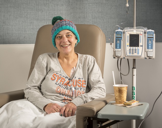 Veronica Muscolino, during a chemotherapy treatment for lung cancer. (PHOTO BY ROBERT MESCAVAGE)