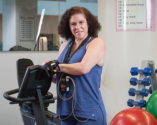 Debra Becker at the Cardiac Rehabilitation program at Upstate's Institue for Human Performance. (PHOTO BY ROBERT MESCAVAGE)