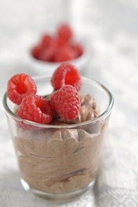 Chocolate Avocado Mousse with raspberry garnish