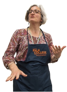 Upstate registered dietitian nutritionist Maria Edman speaking at a cooking demonstration at Syracuse University. The demonstration featured easily adapted plant-based recipes for cancer patients. (PHOTO BY STEVE SARTORI/SYRACUSE UNIVERSITY)