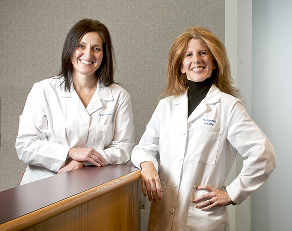 The Upstate Cancer Center will soon provide the services of four breast surgeons, including Mary Ellen Greco, MD (left), and Kristine Keeney, MD (right). In the accompanying article, Keeney discusses the role of fellowship training specifically for breast cancer and disease. (PHOTO BY ROBERT MESCAVAGE)