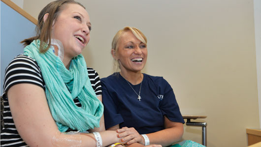 Transplant recipient Victoria Fitzgerald (left) with her kidney donor, Upstate nurse Jody Adams. (PHOTO BY WILLIAM MUELLER)