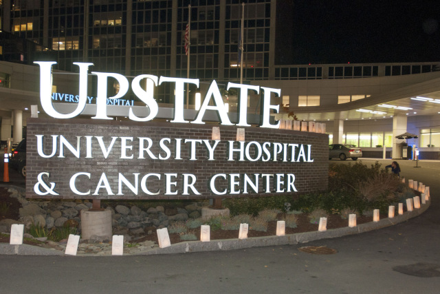 Candles lit dozens of luminaries outside of the Upstate Cancer Center for Thursday evening's Lung Cancer Vigil.