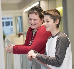 Pediatric oncologist Andrea Dvorak, MD, with Parker at the Upstate Cancer Center. She is in charge of his care at Upstate.