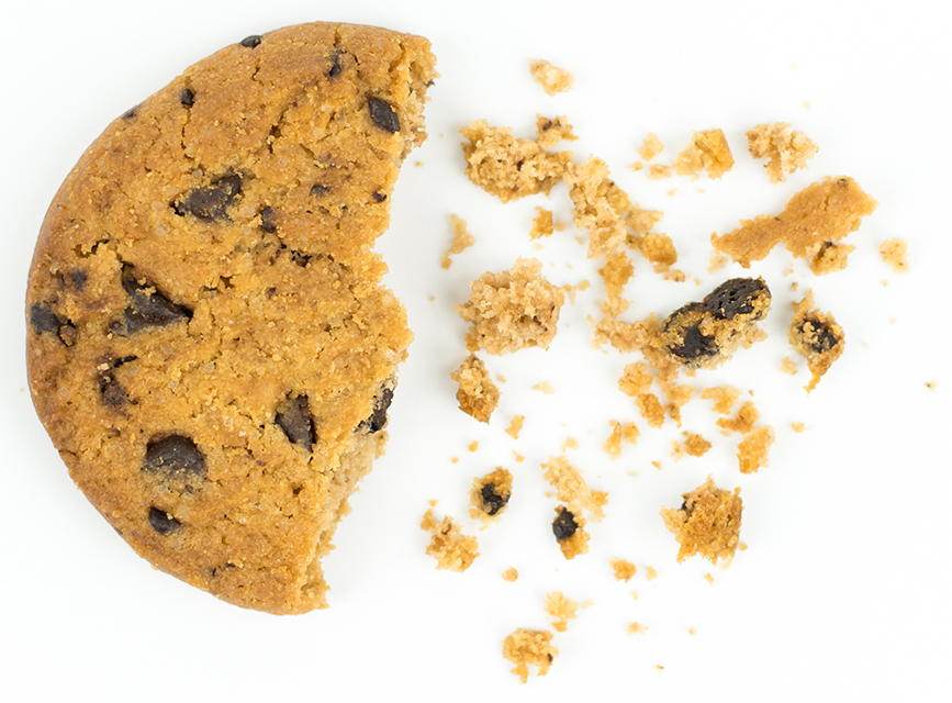 Anees Chagpar, MD, illustrates a breast tumor with a chocolate chip cookie. Chemotherapy can either cause cancers to shrink concentrically or to break apart, leaving cookie crumbs. That‘s why surgery, and often radiation, is recommended as a follow-up to chemotherapy, and why it‘s important to make sure patients have clear margins (or no crumbs at the edge of the tissue that is taken out). Speaking at Upstate last fall, Chagpar explained the difficulty in predicting which patients will have tumors that will completely disappear with chemotherapy, which will fragment or shrink and which may not respond at all.