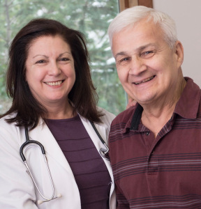Oncologist Teresa Gentile, MD, PhD, with Durr, her patient, at the Upstate Cancer Center office in Oneida. Upstate oncologists have been treating patients in Oneida for 25 years.
