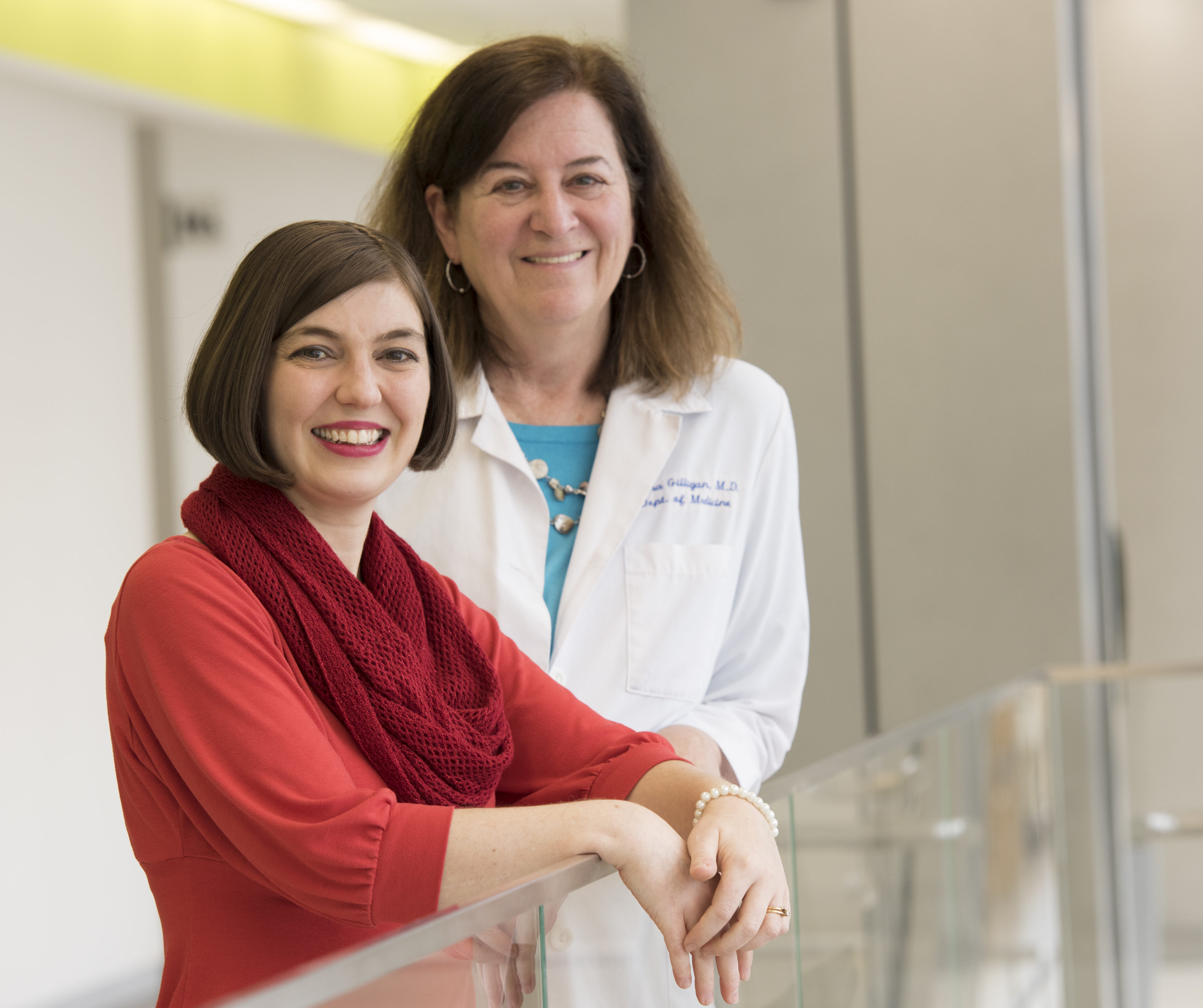 Andrea Scheibel, foreground, and her oncologist, Diana Gilligan, MD, PhD. (PHOTO BY SUSAN KAHN)
