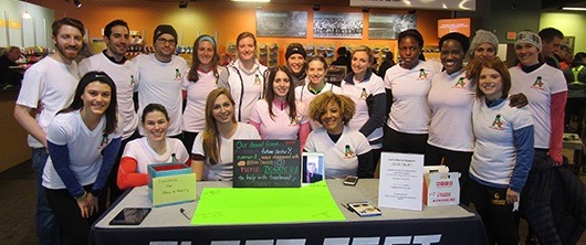 Paley's medical school classmates at Upstate who helped raise money to cover his expenses include, from left: (front row) Gabrielle Ritaccio, Kathryn Conway, Victoria Fairchild, Kathleen Donovan and Samantha La Qua, (standing) Peter Congelosi, Daniel Santarsieri, John Lofrese, Mckinzie Neggers, Mary Powers, Emily Kellogg, Kaitlin Nicholson, Caroline Shank, Omazonna Amadi, Larissa Assam, Emily Malavenda, Danielle Faivus and Katie Patrick. (PHOTO BY SUSAN KEETER)