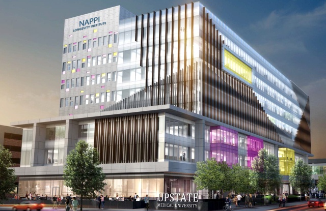A rendering of the planned Nappi Longevity Institute at Upstate Medical University. The facility will be built across East Adams Street from the Upstate Cancer Center.