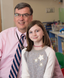 Nora with the specialist who treats her arthritis, Upstate pediatric rheumatologist William Hannan, MD. (PHOTO BY SUSAN KAHN)