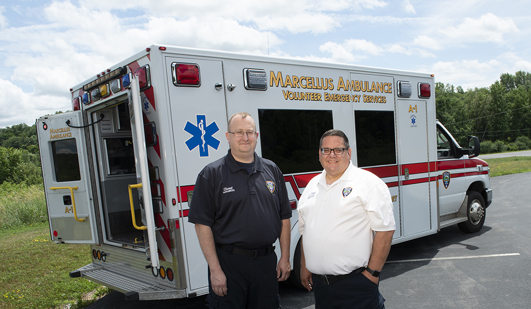 Jeff Elwood and Stephen Knapp of Marcellus Ambulance (photo by Susan Kahn)