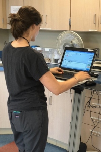 Physical therapist Jennifer Tarasevich creates an at-home exercise plan for a patient. (photo by Amani Mike)