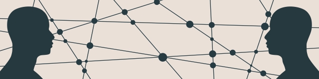 Silhouettes of men's head with connecting lines