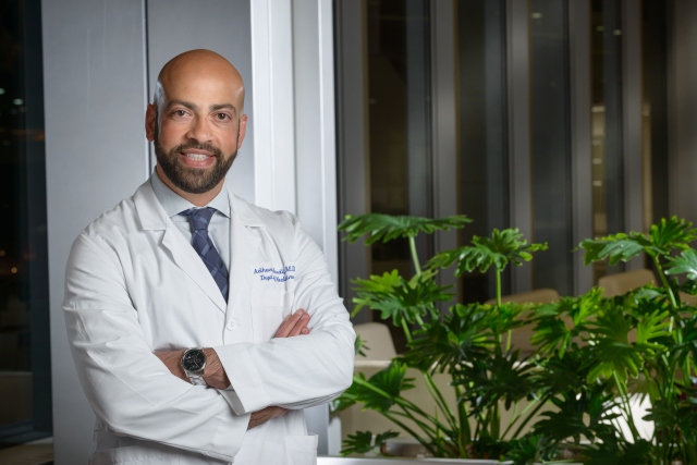 Adham Jurdi, MD, explains that the reconfigured layout of the Upstate Cancer Center provides for a smoother, more efficient experience for patients and care providers. Jurdi is medical director of adult hematology/oncology at Upstate. (photo by Susan Kahn)