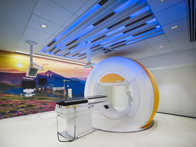 Precision radiation through the Vero system can be delivered at unique angles, and the machine can move around the patient.
