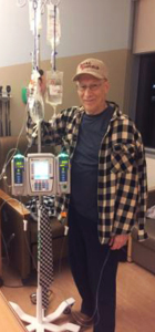 Doug Reicher dressed his IV chemotherapy pole in a tie and named it Phred. (supplied photo)