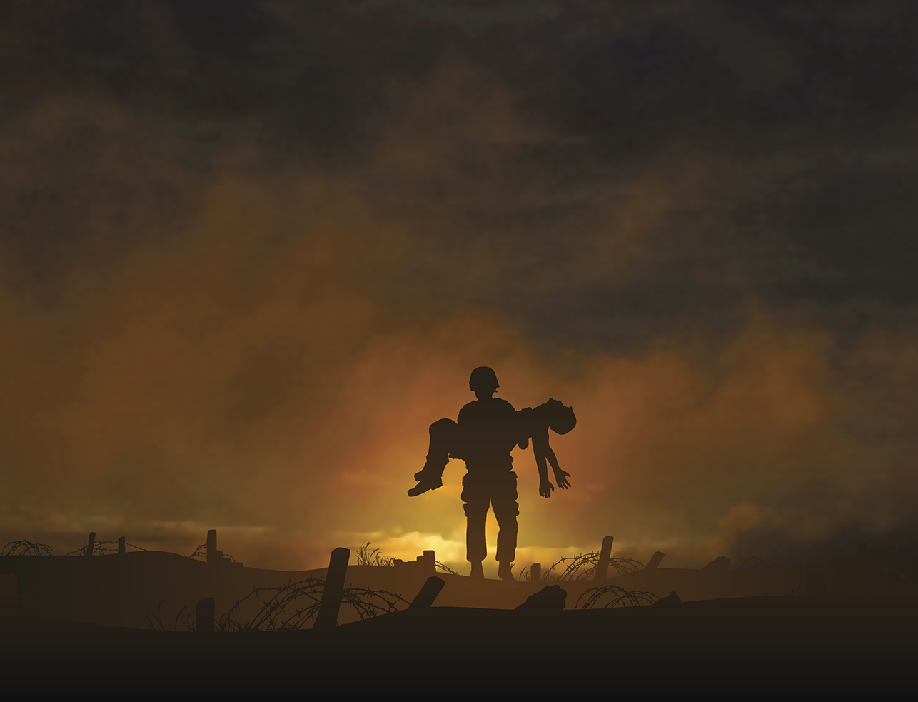 soldier carries a wounded comrade