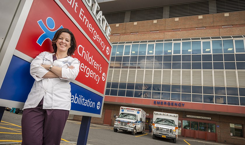 Jolene Kittle is one of Upstate’s most-certified nurses. She is the trauma program manager and holds six certifications: as a flight registered nurse, adult gerontology clinical nurse specialist, trauma registered nurse, adult critical care nurse, emergency nurse and nurse executive. (photo by Robert Mescavage)