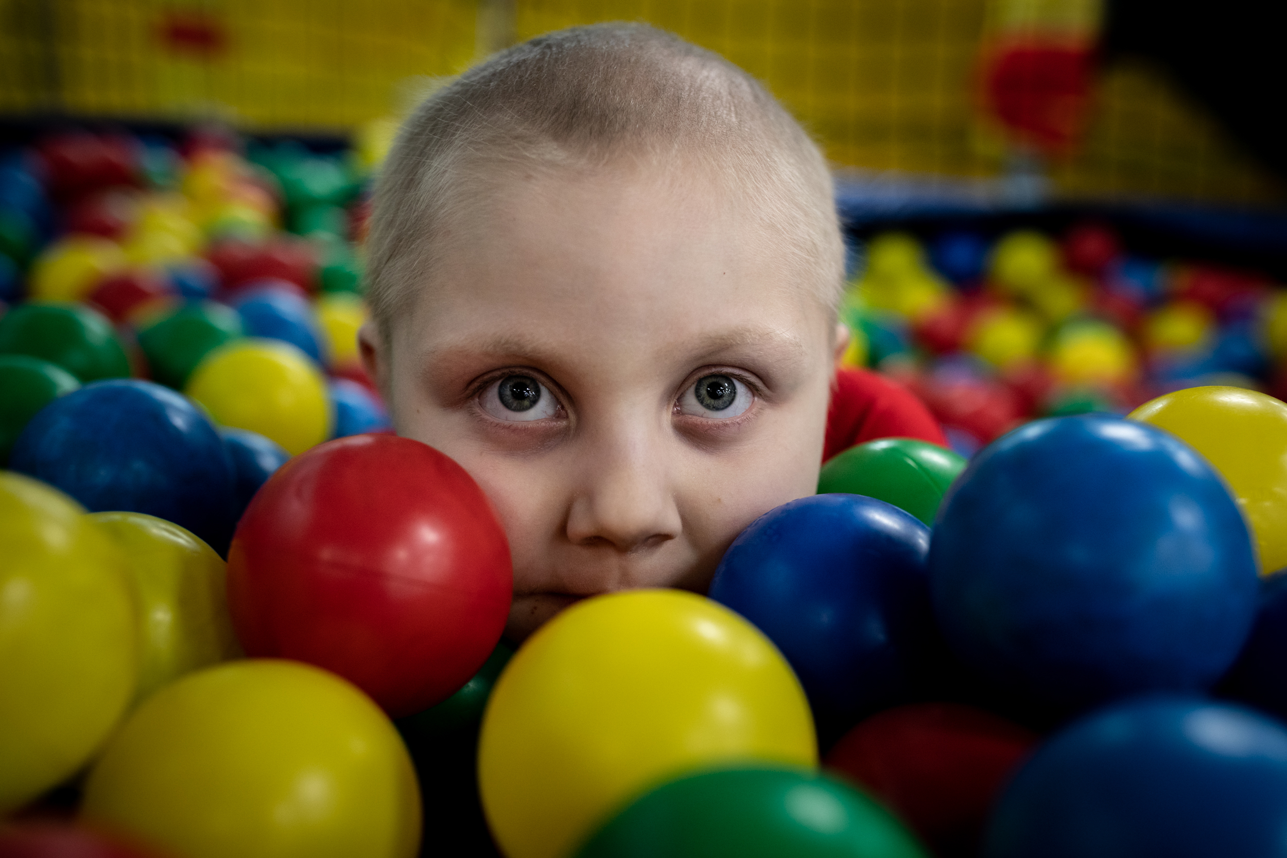 Kaylee Marshfield in a ball pit in February 2019, celebrating her seventh birthday. It was a happy occasion, unlike her sixth birthday, when she was diagnosed with cancer.