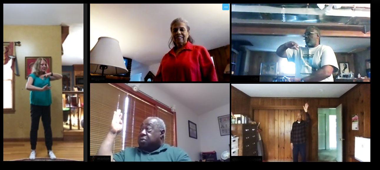 Instructor Linda Goodrich, left, leads an Upstate Oasis online class in Tai Chi for Arthritis. The series was organized with 100 Black Men of Syracuse Inc.