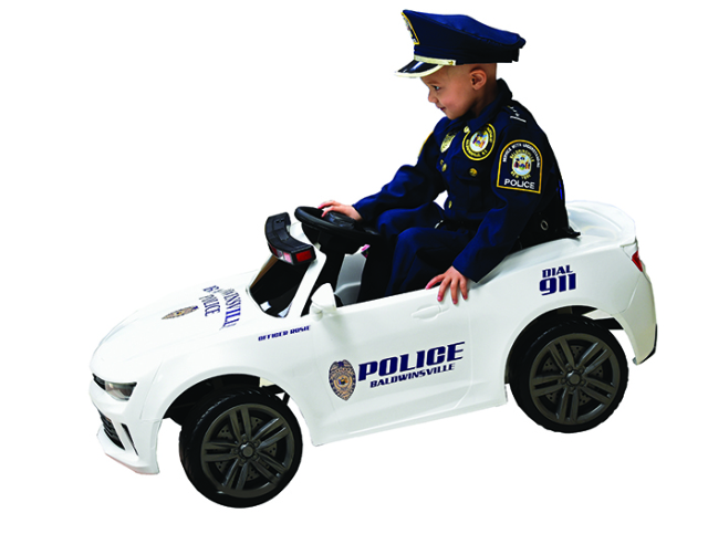 Rosie and her toy police cruiser.