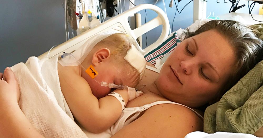 Enzo Gentile and his mother, Shiloh Gentile, napping in his room in the pediatric intensive care unit of the Upstate Golisano Children’s Hospital in 2017. (provided photo)