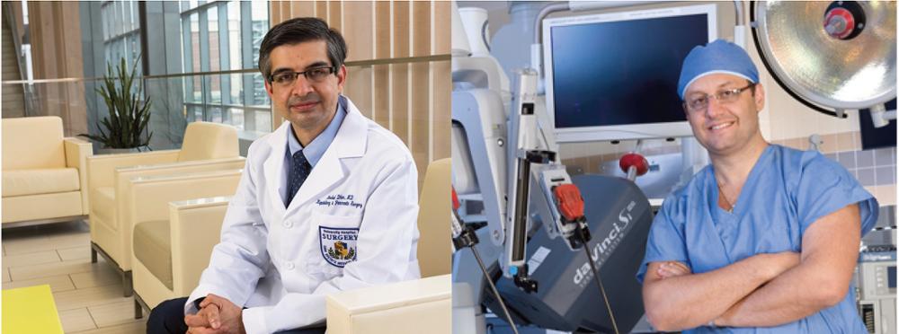 Among the physicians caring for Pass are Mashaal Dhir, MD, left, a surgical oncologist and chief of surgical oncology for hepatobiliary and pancreatic surgery, and Gennady Bratslavsky, MD, chair of urology.