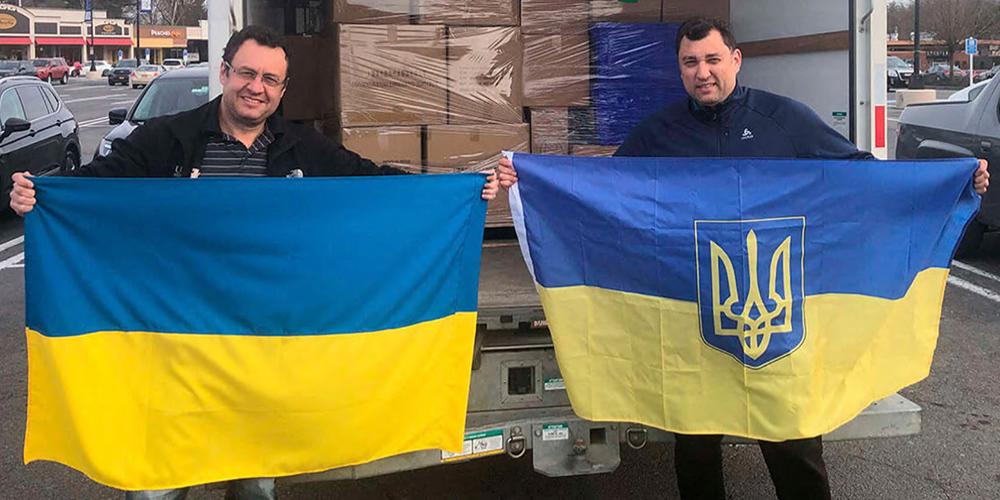 Ukraine native and Upstate urology chief Gennady Bratslavsky, MD, left, and physical therapist Alex Golubenko of New York City, right, were part of a team to raise money for supplies for Ukraine.