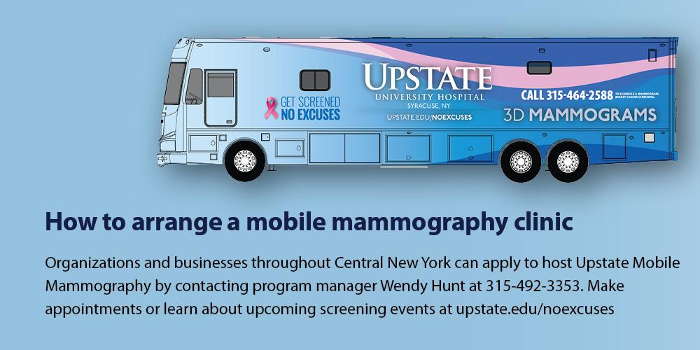 How to arrange a mobile mammography clinic: Call program manager Wendy Hunt at 315-492-3353.