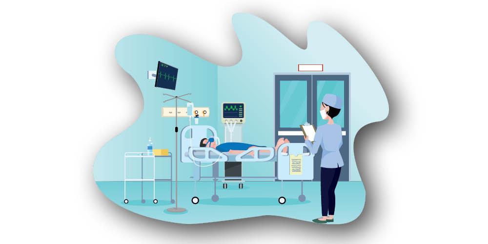 A drawing of an intensive care unit