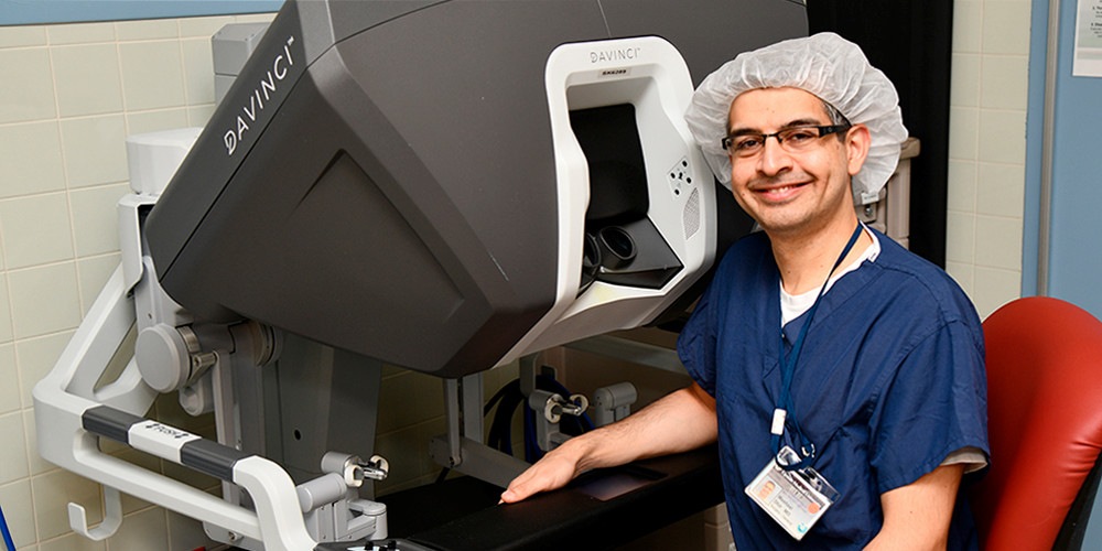 Mashaal Dhir, MD, is chief of hepatobiliary and pancreatic surgery at Upstate. He and colleagues conduct some operations using robotic assistance. Photo by Upstate Medical Photography.